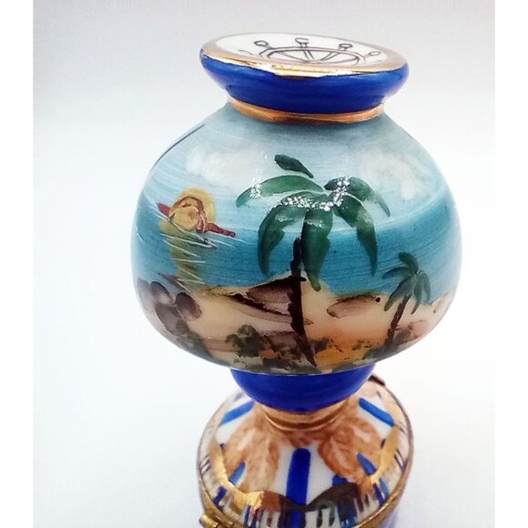 Vintage Limoges Trinket Box Table Lamp Sailboat Porcelain 90s France Signed Flaw - Picture 7 of 16